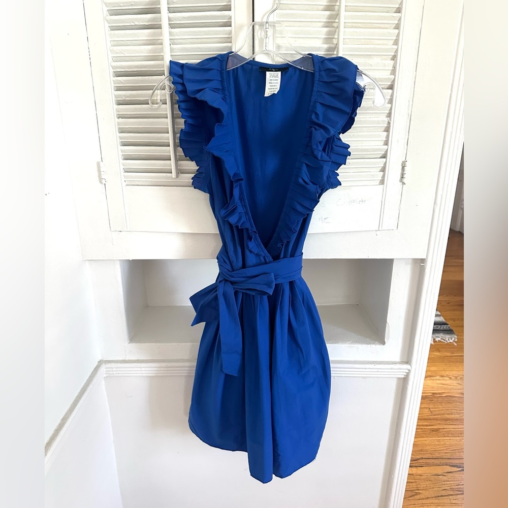 Aqua Royal Blue Ruffle Mini Wrap Dress